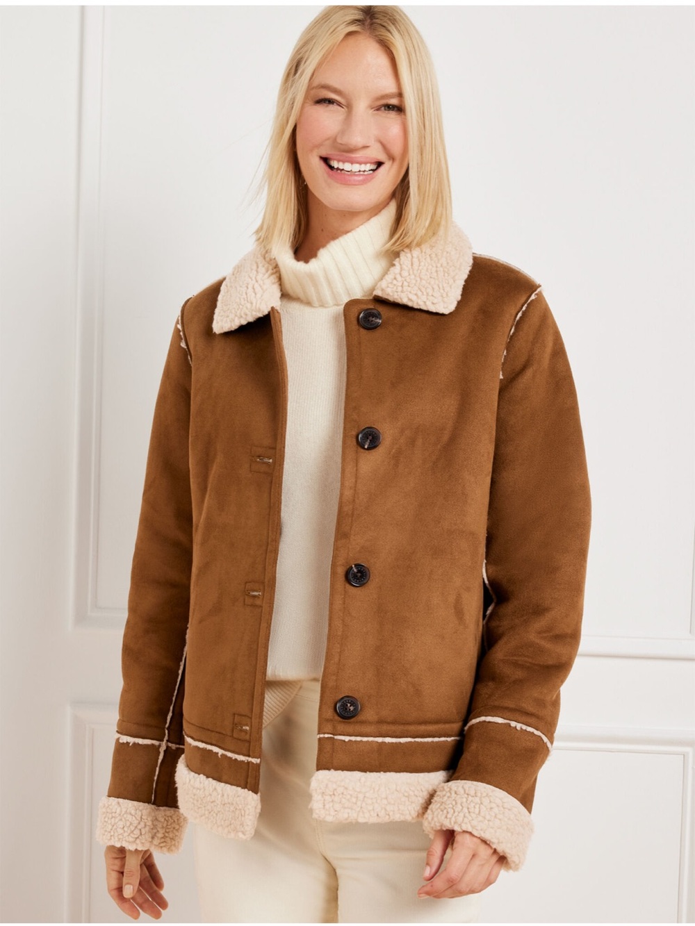 Talbots FAUX SHEARLING SHORT TEDDY COAT Plus 2X Brown Cozy Casual Chic